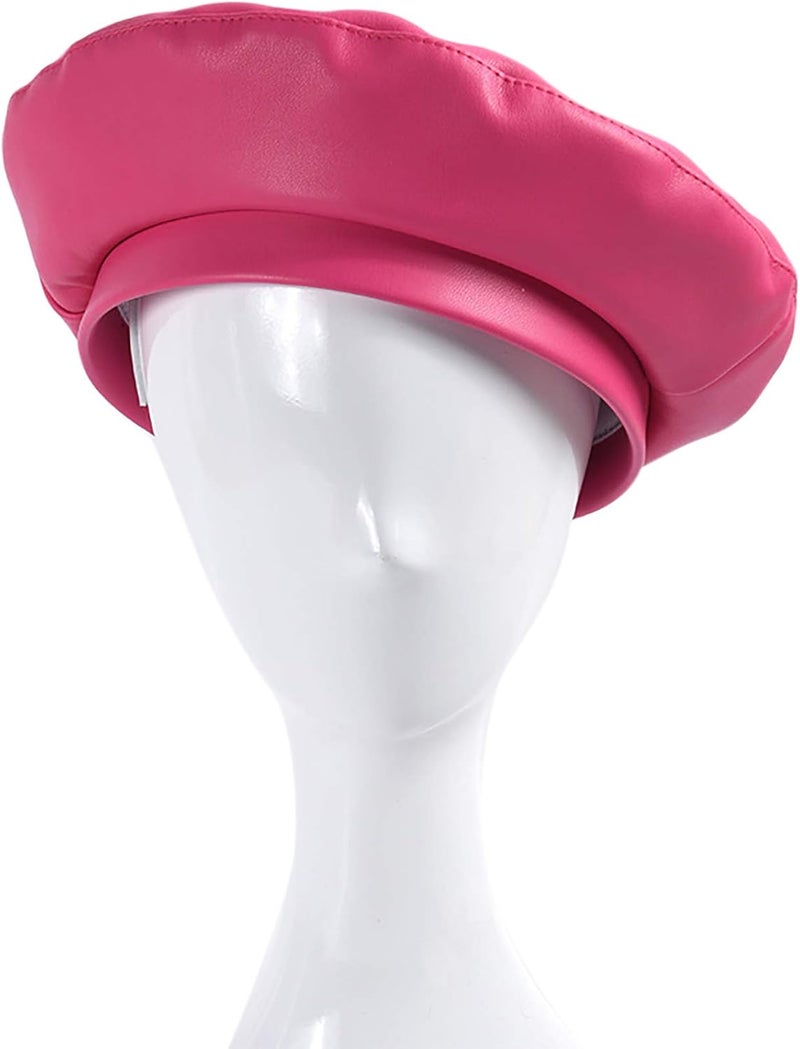 MINGSEECESS Women PU Leather French Black Beret Hat Causal Beanie Hat - Image 2